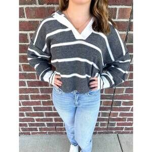 NEW BEESON RIVER chelsea stripe pullover top in charcoal